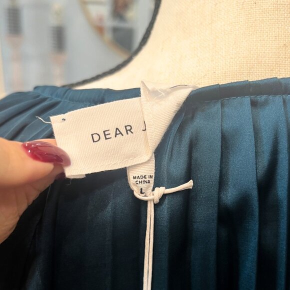 NWT Dear John Deep Teal Pleated Deletta Shirt Tie Front L XL - Picture 10 of 12